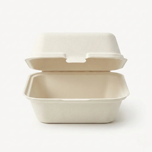 Eco Friendly 1-Compartment Square Bagasse Clamshell Container โ 15 ร 15 ร 7 cm