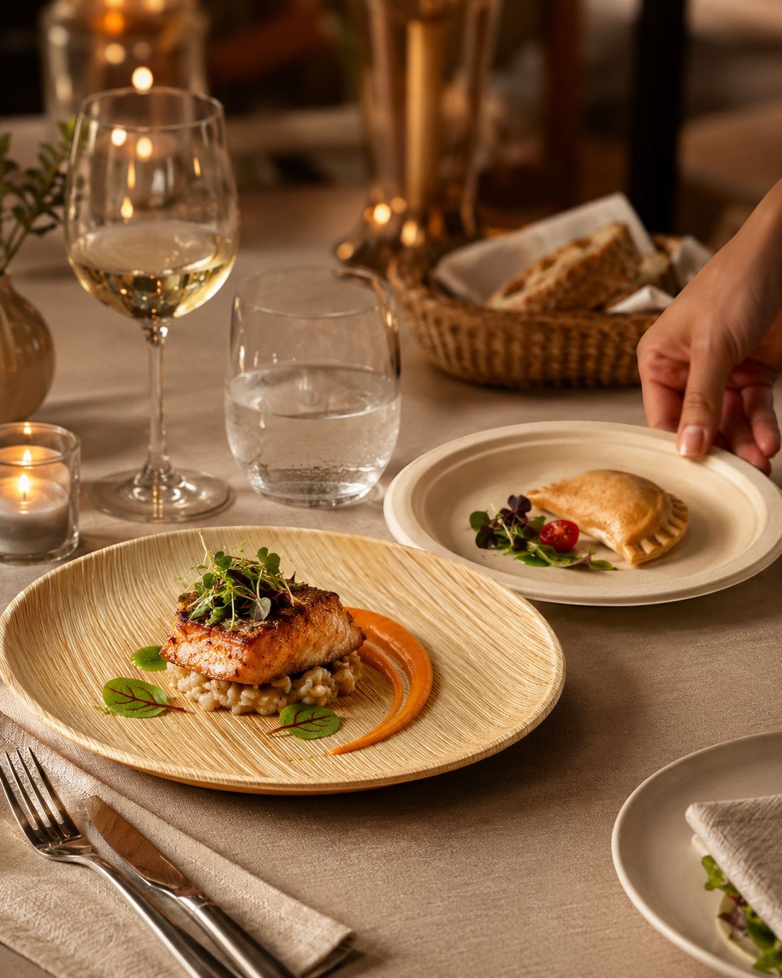Duurzaam palmblad servies voor milieuvriendelijk dineren in de horeca