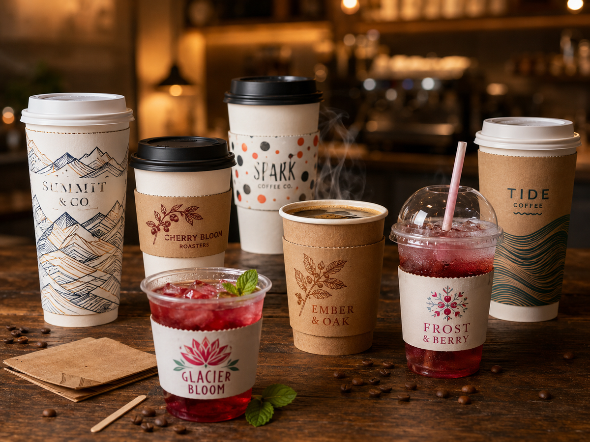 Bedrukte koffiebekerhoes met logo voor café's en koffiebars