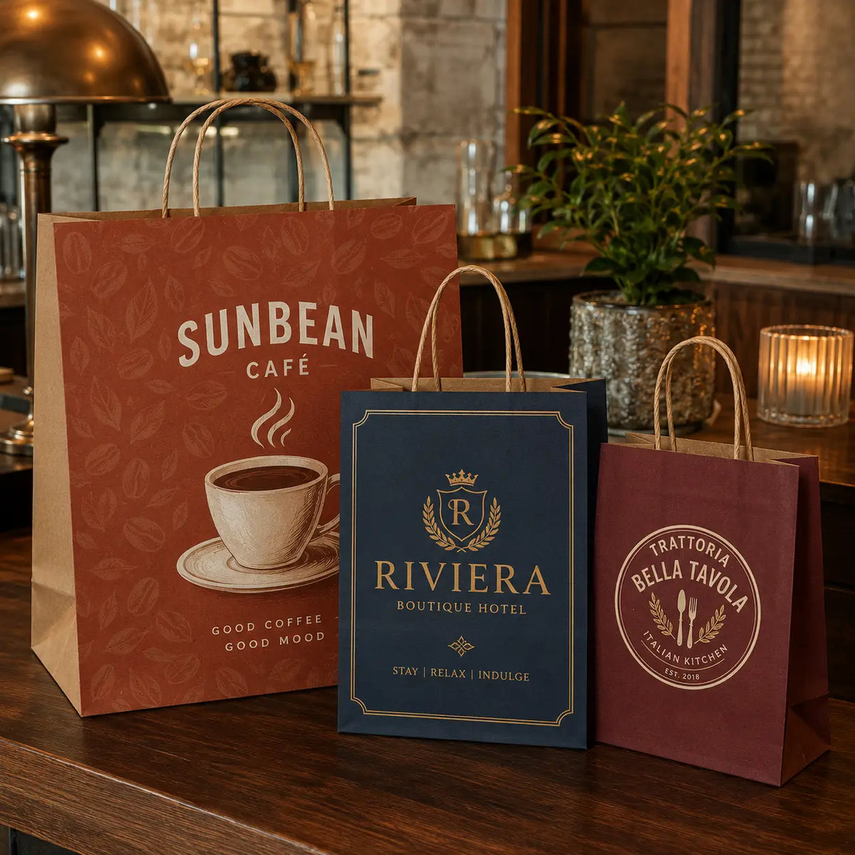 Custom printed paper takeaway bags with logo for restaurants