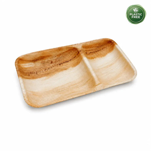 Organic Palm Leaf 2-Compartment Meal Plate- 25 x 15 cm