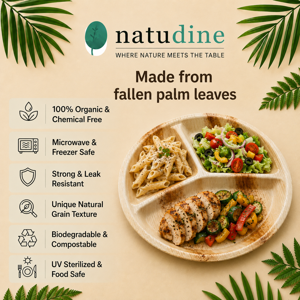 Organic Palm Leaf 3-Compartment Meal Plate - 25 x 3 cm