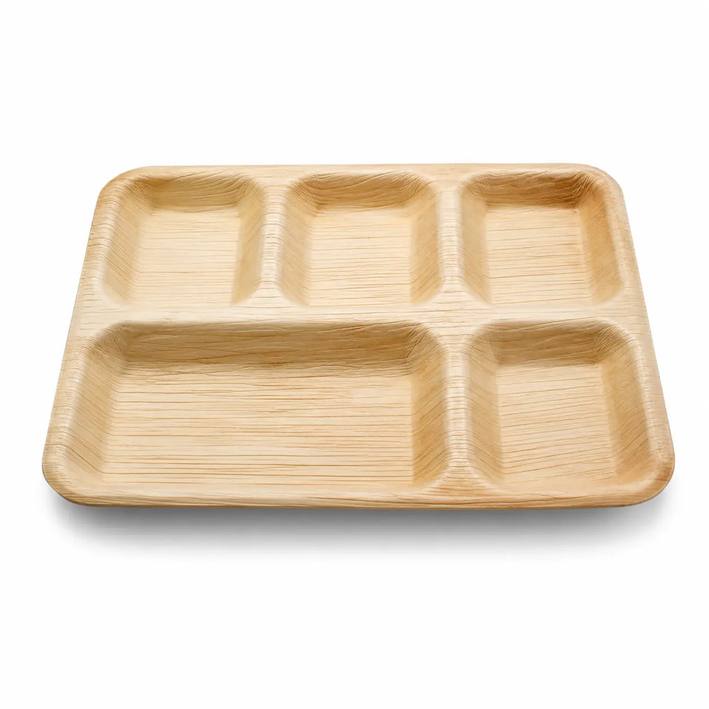 Organic Palm Leaf 5-Compartment Meal Plate – 30 x 25 cm