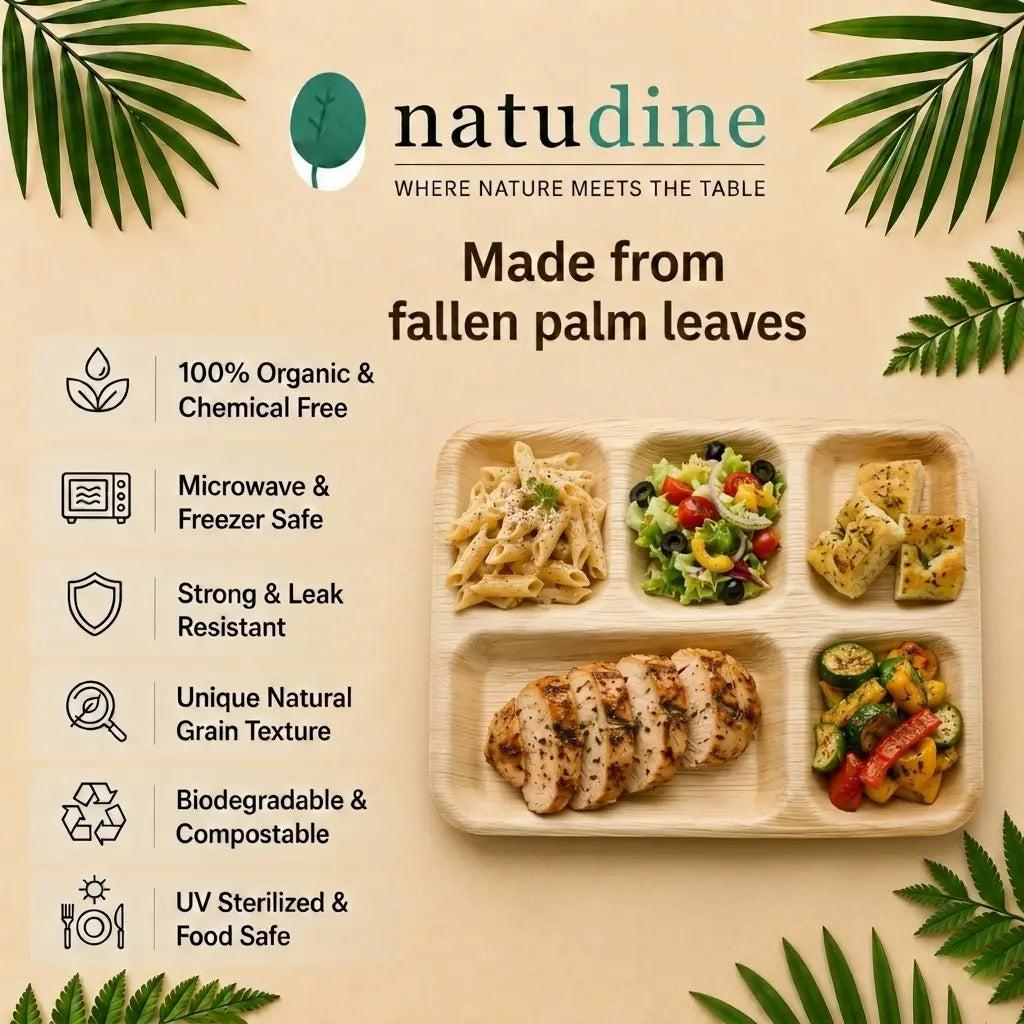 Organic Palm Leaf 5-Compartment Meal Plate – 30 x 25 cm
