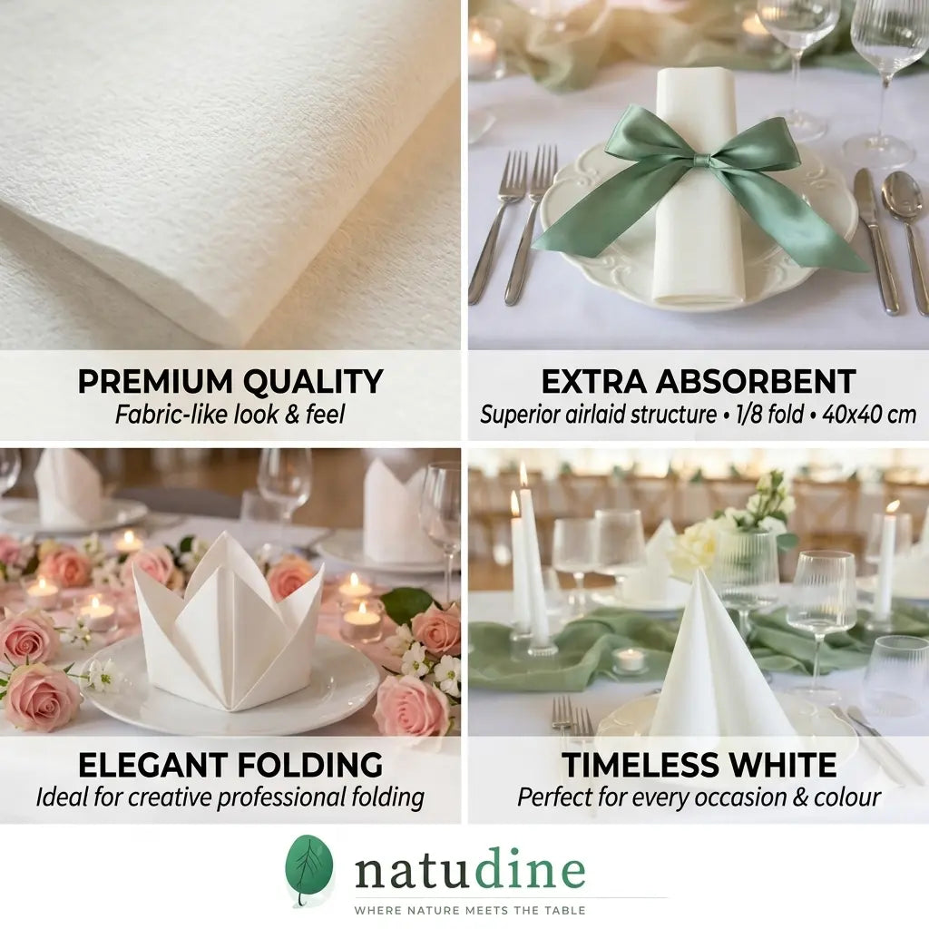 Premium Disposable White Airlaid Paper Dinner Napkin – 40x40cm | 1/8 Fold, Soft & Absorbent