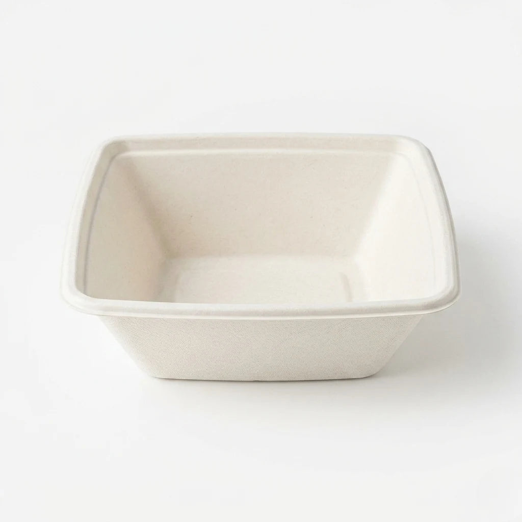 Eco Friendly 750 ml (25 oz) Square Bagasse Bowl –  18 × 18 x 5.4 cm