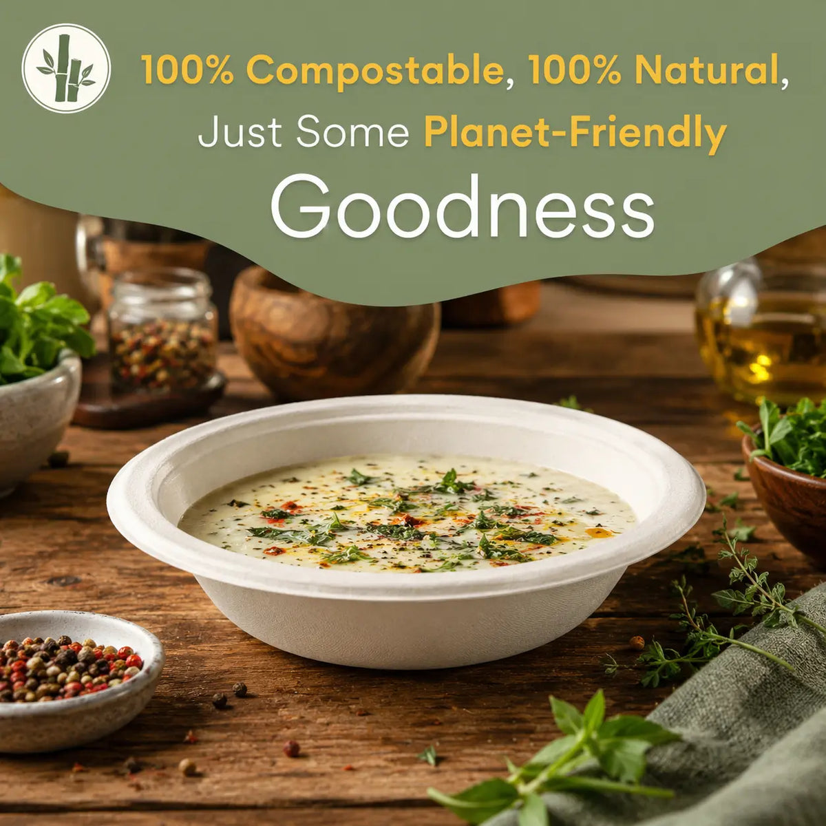 Eco Friendly 750 ml Round Bagasse Bowl – 17.5 × 4 cm