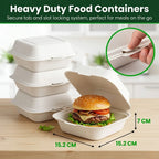 Eco Friendly 1-Compartment Square Bagasse Clamshell Container – 15 × 15 × 7 cm