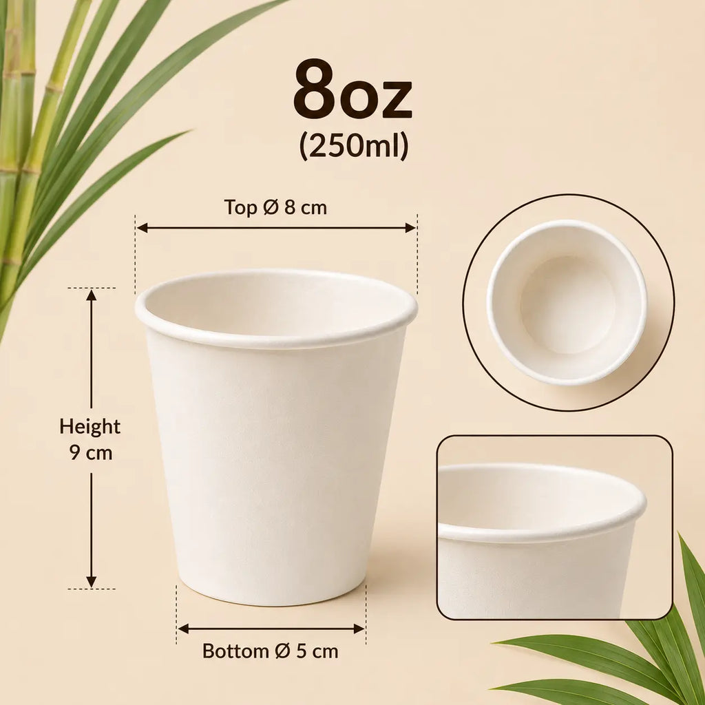 Eco Friendly 8 oz Round Bagasse Cup- 250 ml