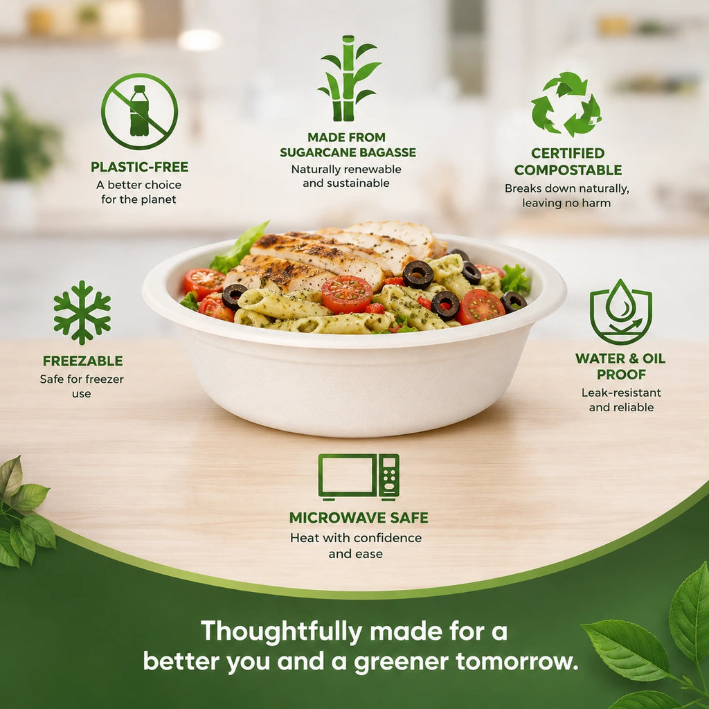 Eco Friendly 750 ml Round Bagasse Bowl – 17.5 × 4 cm