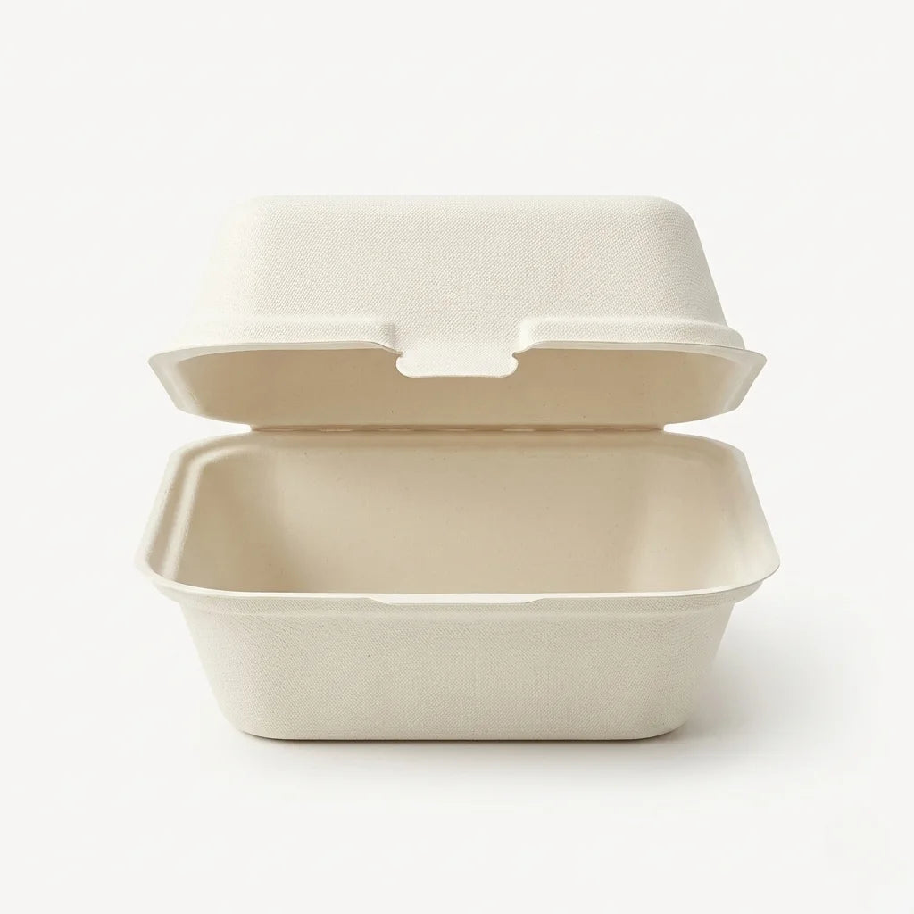 Eco Friendly 1-Compartment Square Bagasse Clamshell Container – 15 × 15 × 7 cm