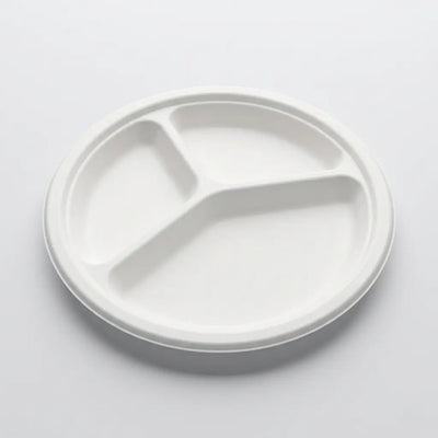 Eco Friendly 3-Compartment Round Bagasse Plate – 25 cm