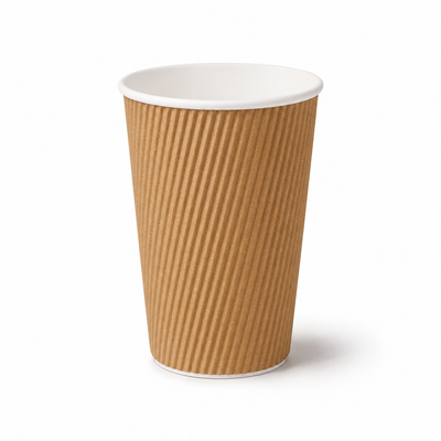 Eco Friendly 16 oz Disposable Brown Ripple Wall Kraft Hot and Cold Drink Paper Cup – 480 ml