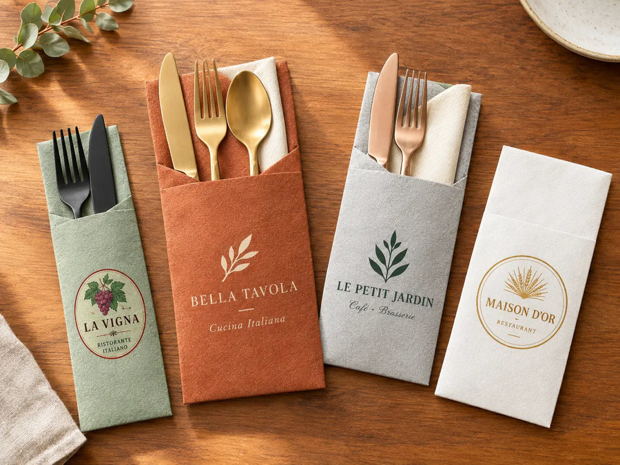 Custom printed cutlery bag on the table