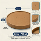 Eco-Friendly Disposable Brown Kraft Paper Lid for Salad Bowl - 16.6 cm Diameter | Fits 750ml / 26oz