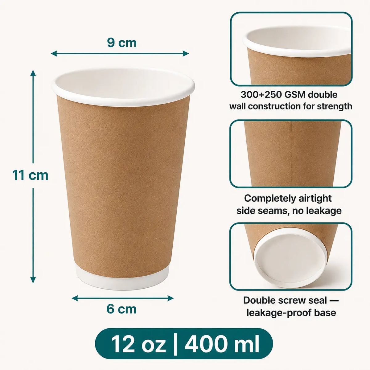 Eco Friendly 12 oz Disposable Brown Double Wall Kraft Hot and Cold Drink Paper Cup – 400 ml