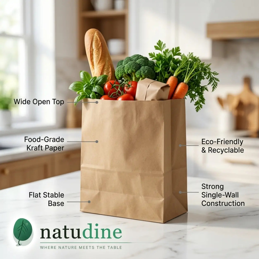 Eco-Friendly Disposable Brown Kraft Paper Grocery Bag – 18x8x21 cm