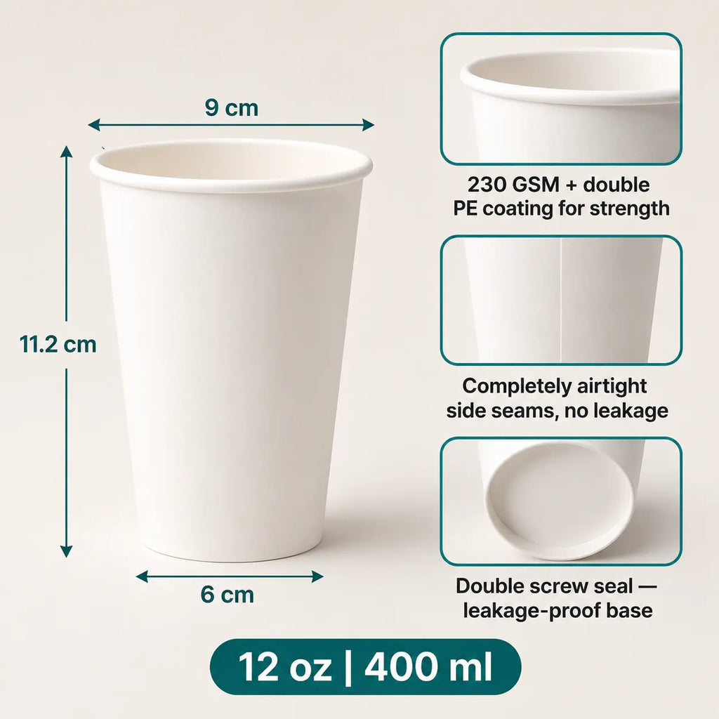 Milieuvriendelijke 12 oz Wegwerp Papieren Warme Beker – 400 ml Witte Thee- & Koffiebeker