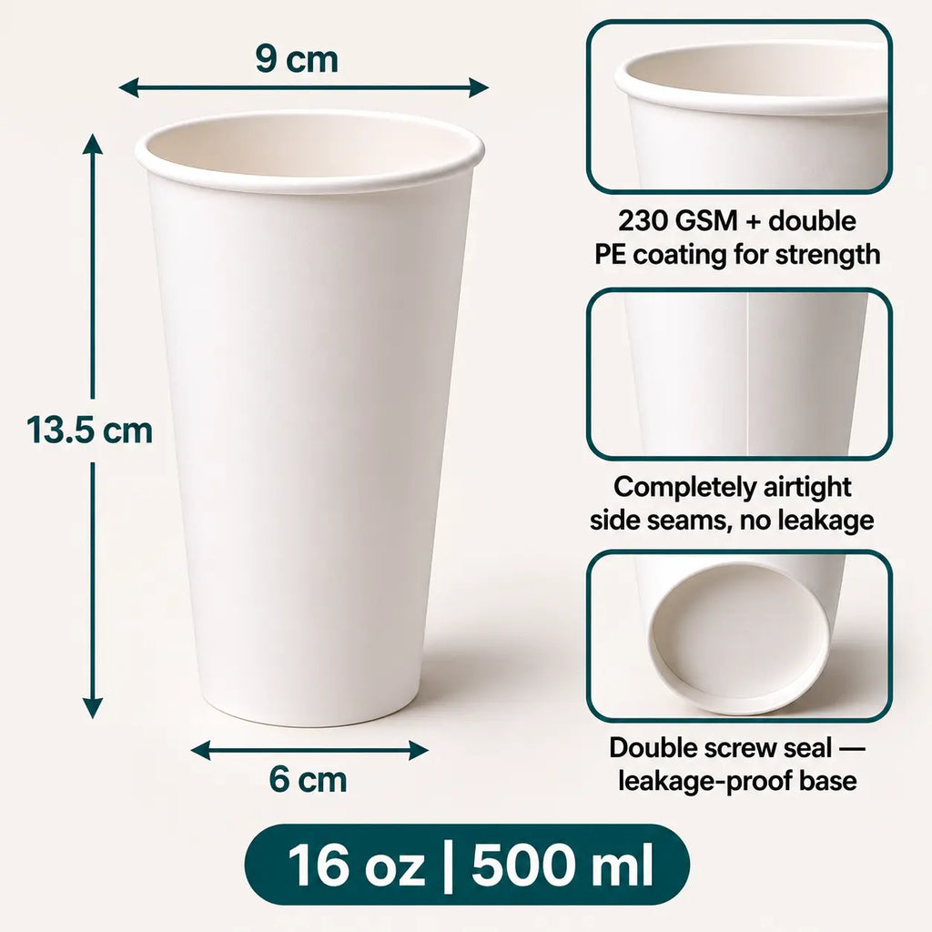 Eco Friendly 16 oz Disposable Hot Paper Cup – 500 ml White Tea & Coffee Cup