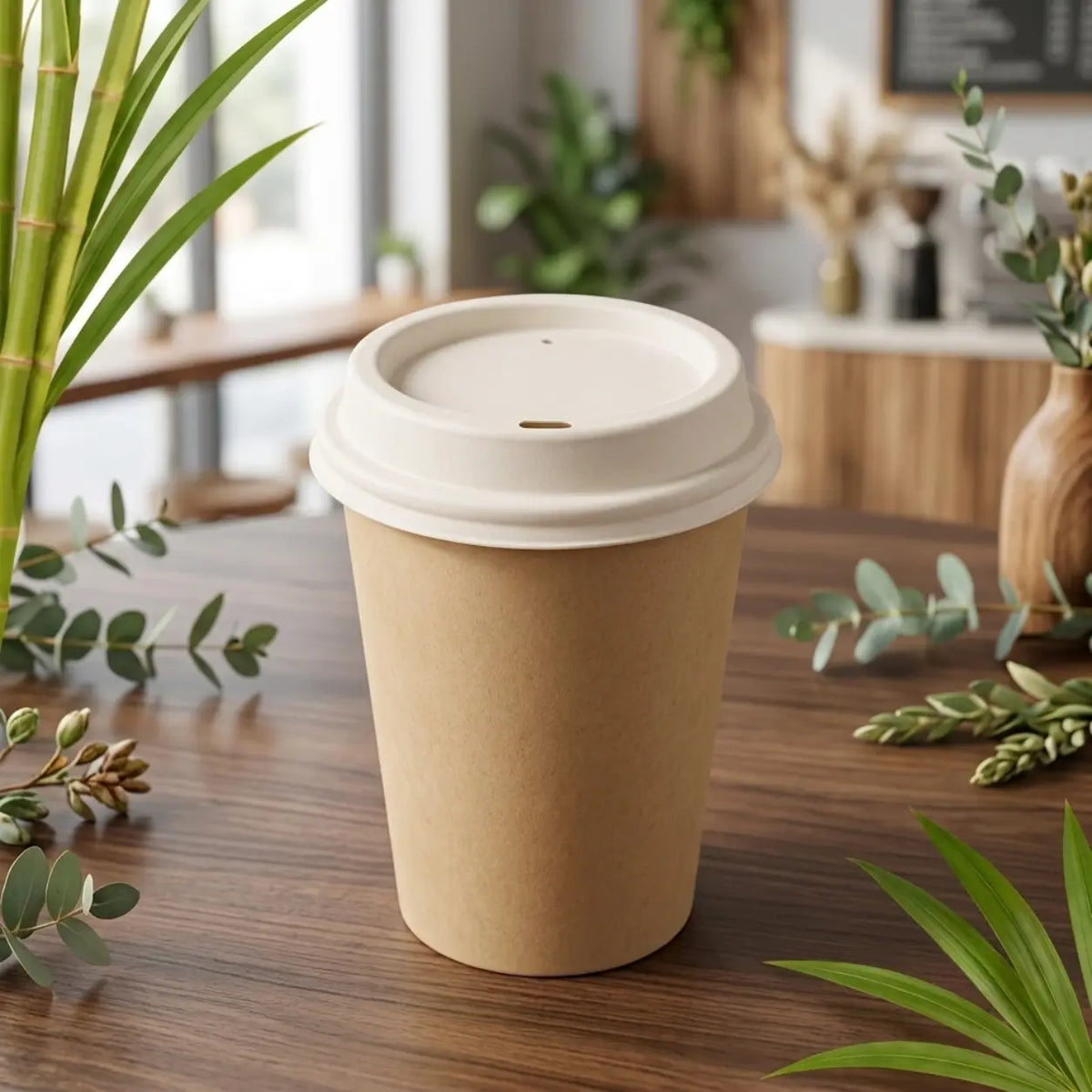 Eco Friendly 8 oz Round Bagasse Cup Lid – Ø 8.5 × 2 cm