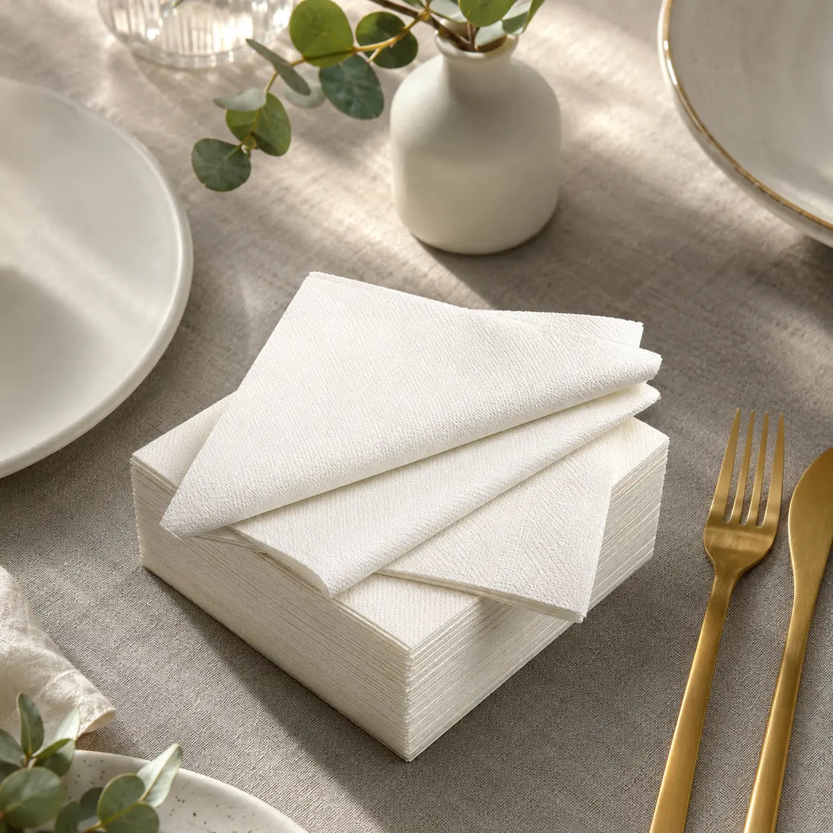 Eco-Friendly Disposable White Virgin Wood Pulp Dinner Napkin – 40x40cm | 2 Ply, 1/4 Fold
