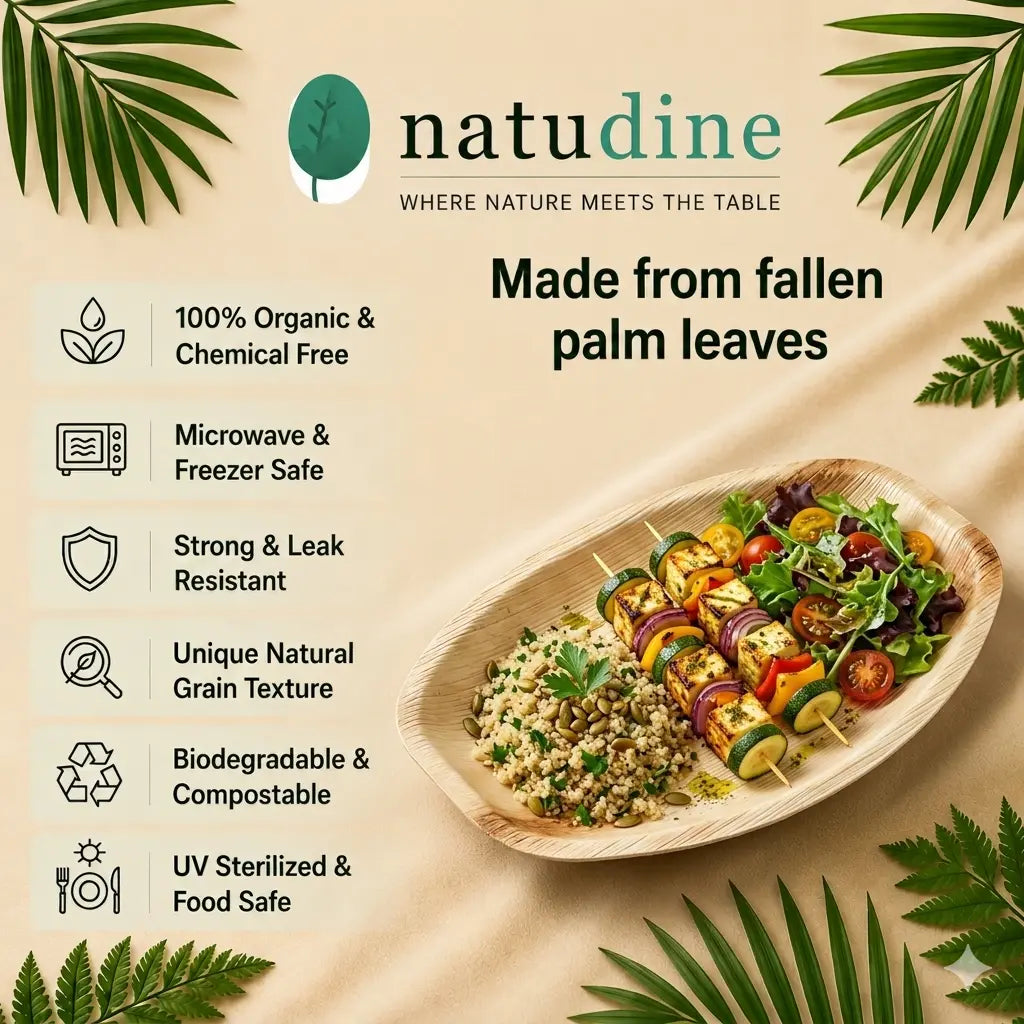 Organic Palm Leaf Oval Platter - 30 x 20 x 2.5 cm (Small)