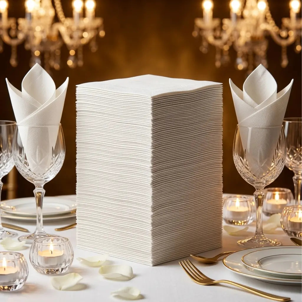 Eco-Friendly Disposable White Virgin Wood Pulp Dinner Napkin – 40x40cm | 2 Ply, 1/4 Fold