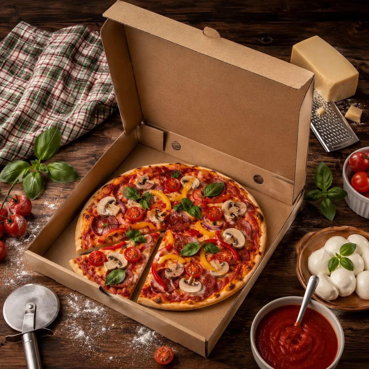 Eco-Friendly 14 Inch Disposable Brown Kraft Paper Pizza Box – 36 x 36 x 4.5 cm