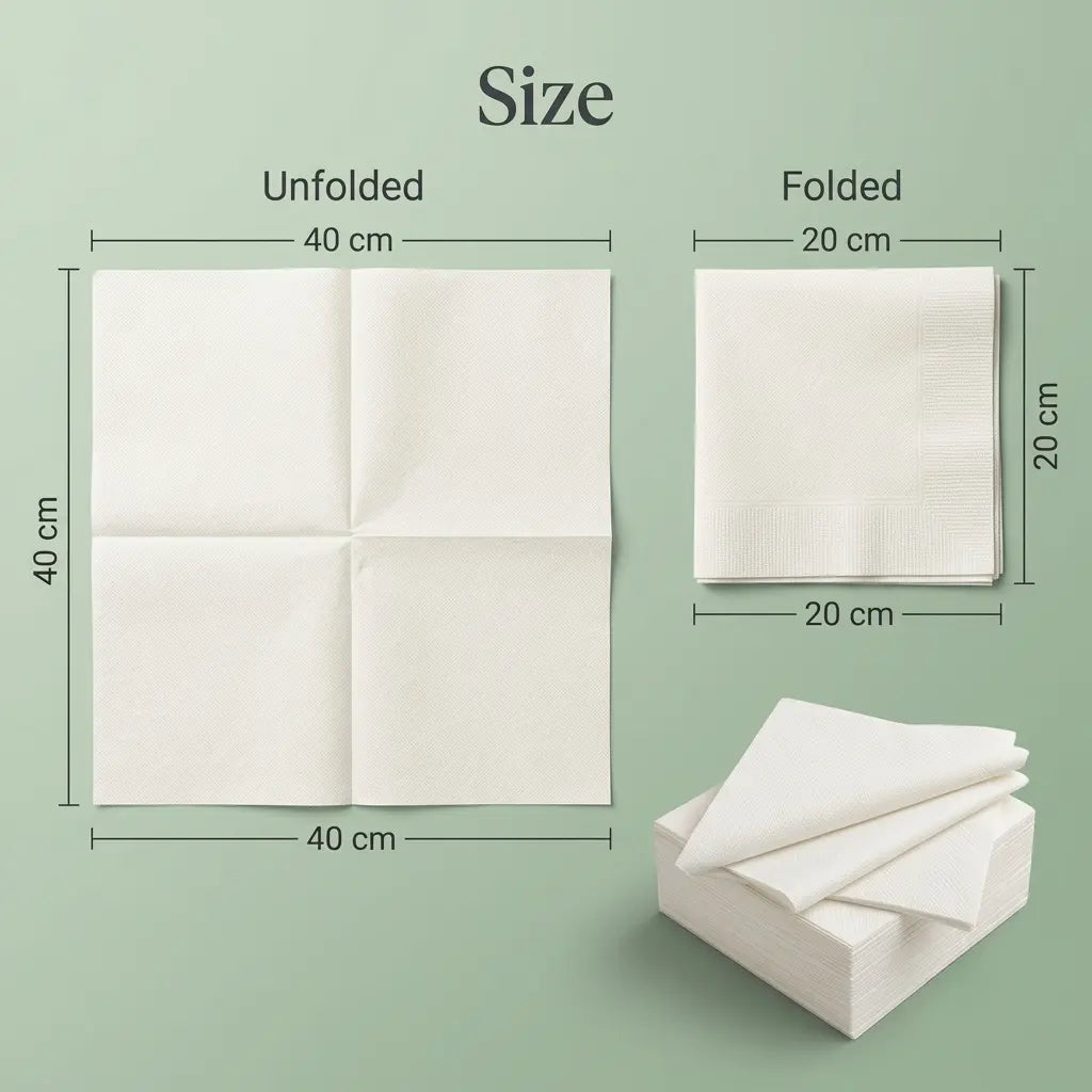 Eco-Friendly Disposable White Virgin Wood Pulp Dinner Napkin – 40x40cm | 2 Ply, 1/4 Fold