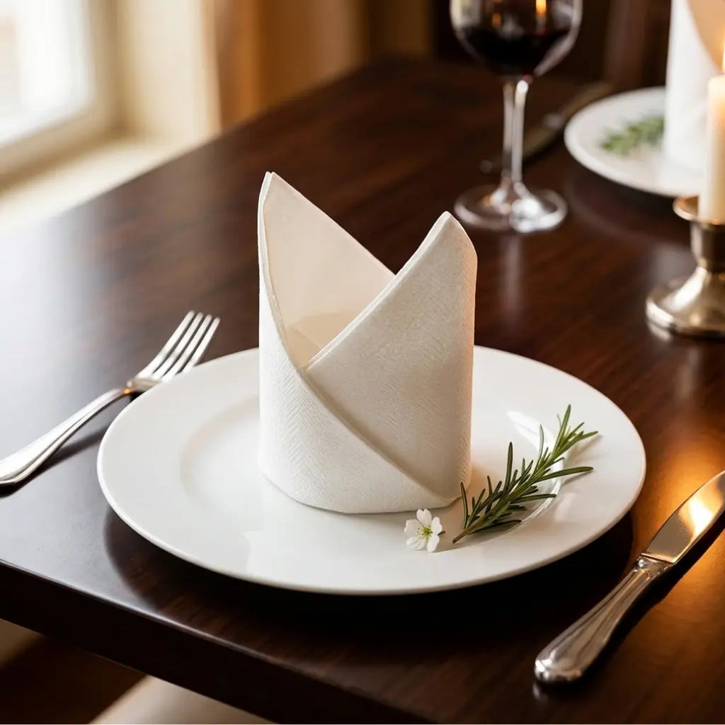 Eco-Friendly Disposable White Virgin Wood Pulp Dinner Napkin – 40x40cm | 2 Ply, 1/4 Fold