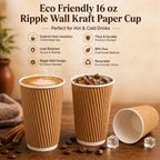 Eco Friendly 16 oz Disposable Brown Ripple Wall Kraft Hot and Cold Drink Paper Cup – 480 ml