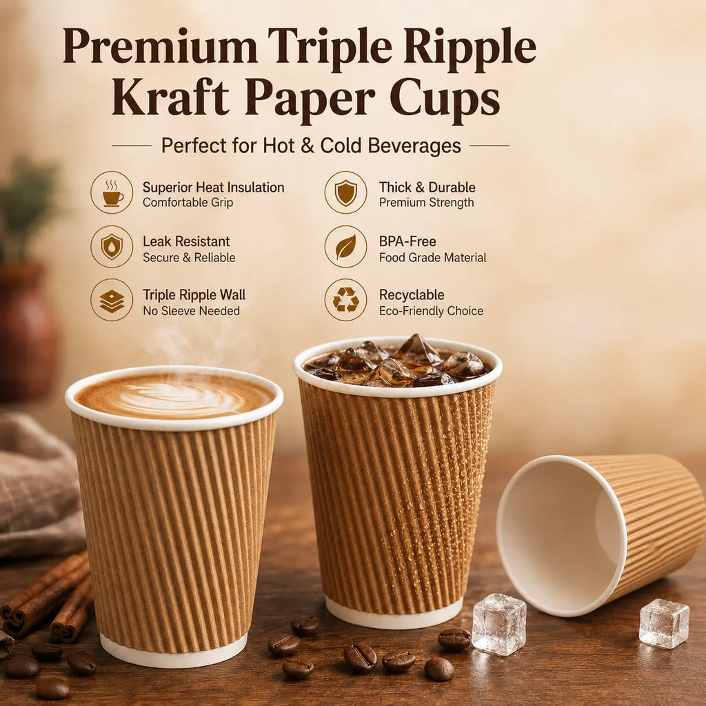 Eco Friendly 10 oz Disposable Brown Ripple Wall Kraft Hot and Cold Drink Paper Cup – 360 ml