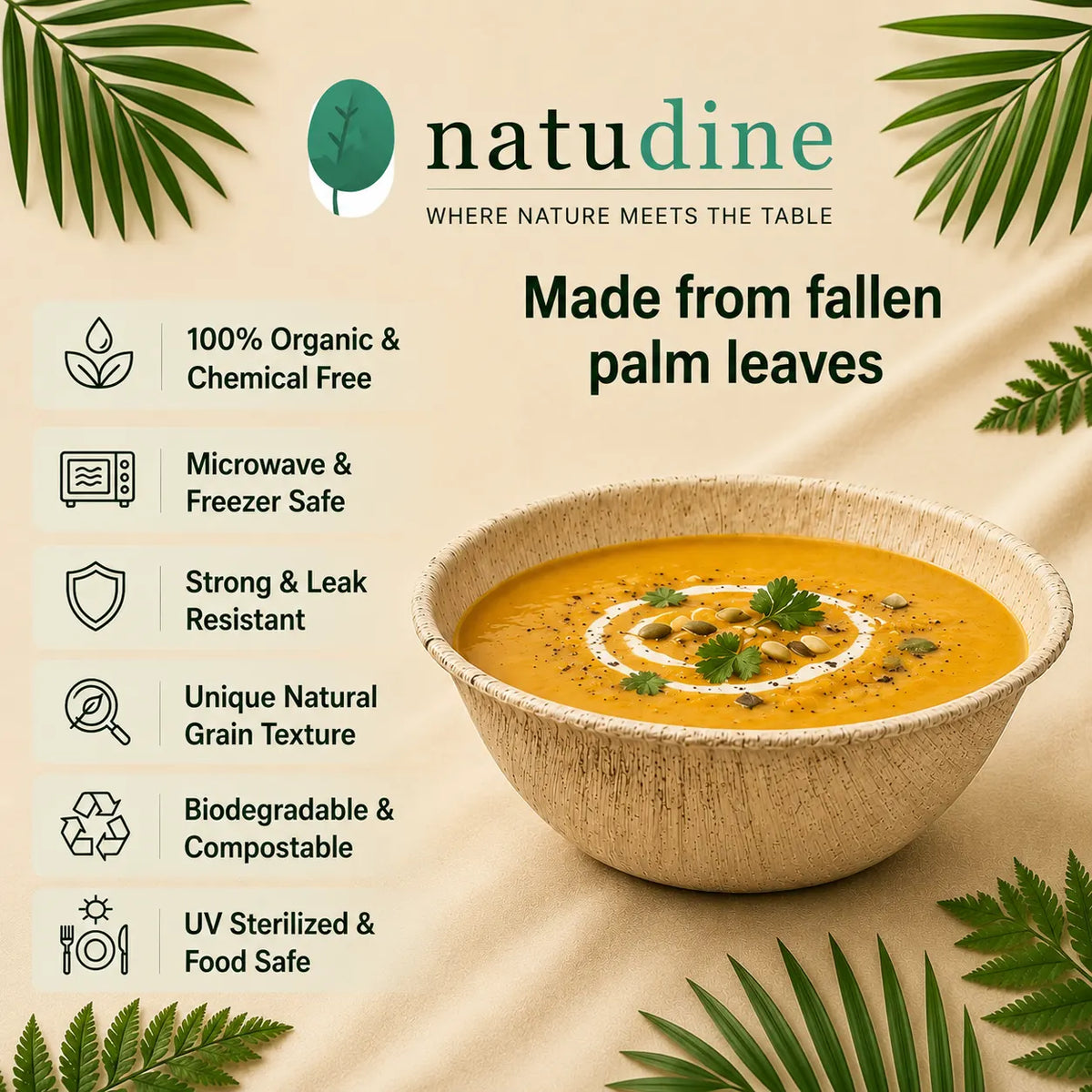 Organic Palm Leaf Round Dipping Bowl – 9 × 9 × 2.5 cm