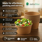 Eco-Friendly 32 oz Disposable Kraft Paper Salad Bowl – 1000 ml | 14.8 x 12.9 x 7.8 cm