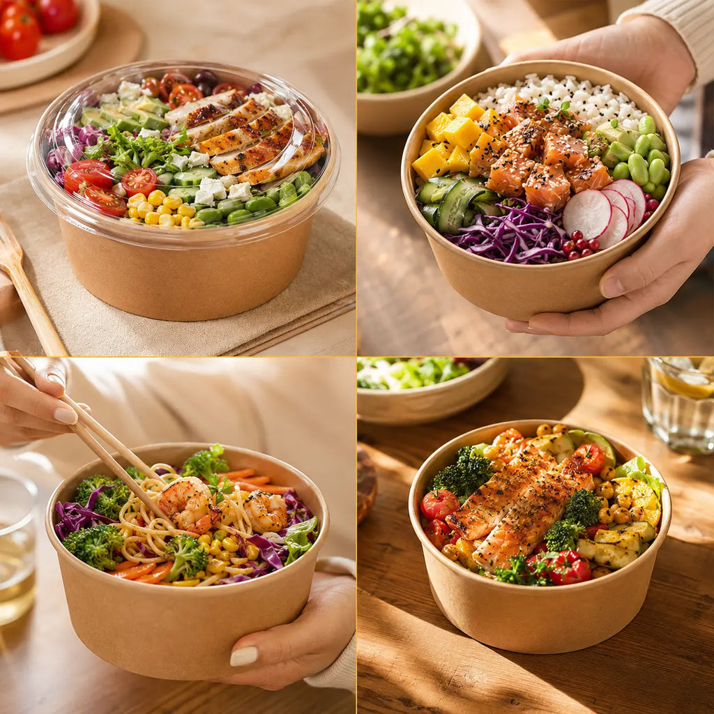 Eco-Friendly 32 oz Disposable Kraft Paper Salad Bowl – 1000 ml | 14.8 x 12.9 x 7.8 cm
