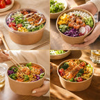 Eco-Friendly 32 oz Disposable Kraft Paper Salad Bowl – 1000 ml | 14.8 x 12.9 x 7.8 cm