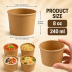 Eco-Friendly 8oz Disposable Brown Kraft Paper Soup Cup – 240ml | 9.0 x 7.2 x 6.5 cm
