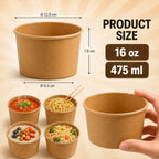 Eco-Friendly 16oz Disposable Brown Kraft Paper Soup Cup – 475ml | 11.5 x 9.3 x 7.9 cm