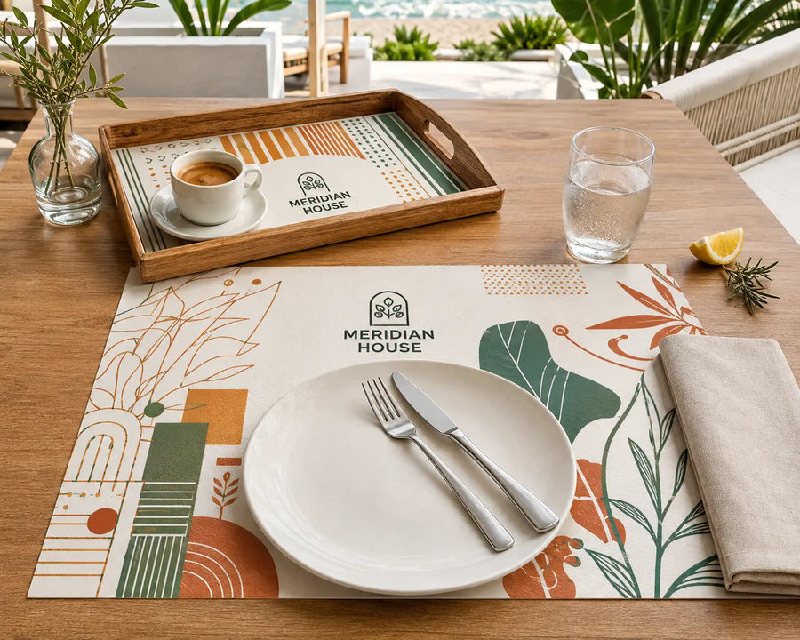 Custom printed table mat on restaurant table