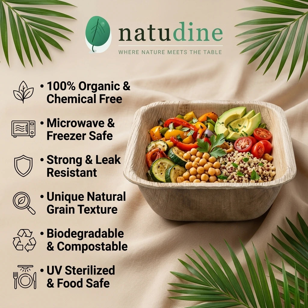 Organic Palm Leaf Square Deep Bowl – 13 × 13 × 4.5 cm