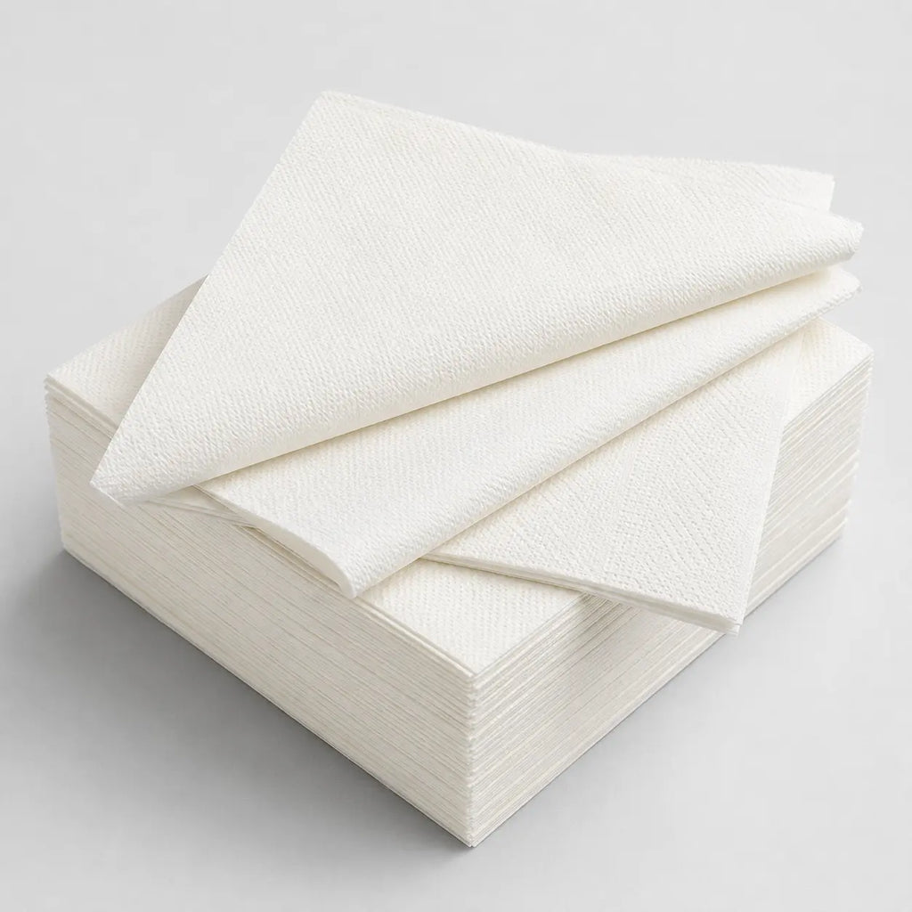 Eco-Friendly Disposable White Virgin Wood Pulp Dinner Napkin – 40x40cm | 2 Ply, 1/4 Fold